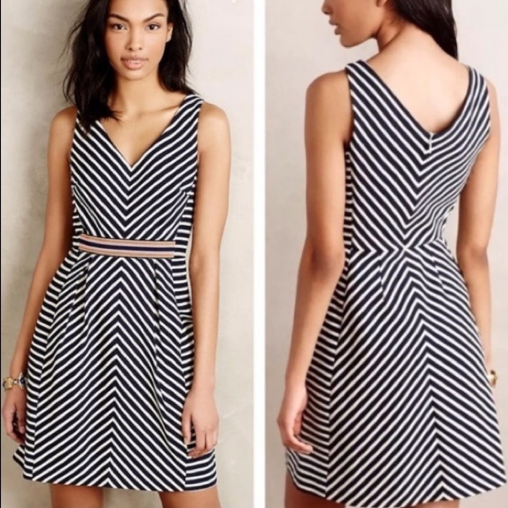Maeve Navy Striped Cocktail Dress.